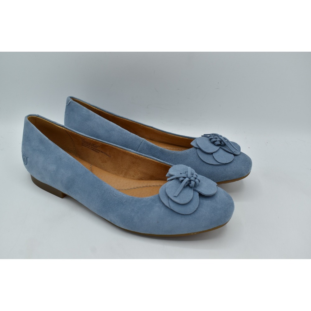 Born Women Size 7 Petula Light Blue Suede Floral Flower Ballet Flats Shoes - Picture 3 of 12
